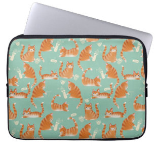 Bad Orange Tabby Cats Knocking Stuff Over Laptop Sleeve