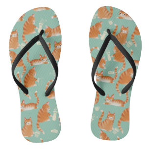 Bad Orange Tabby Cats Knocking Stuff Over Pattern Flip Flops