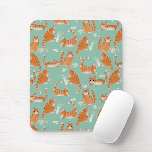 Bad Orange Tabby Cats Knocking Stuff Over Pattern Mouse Mat (With Mouse)