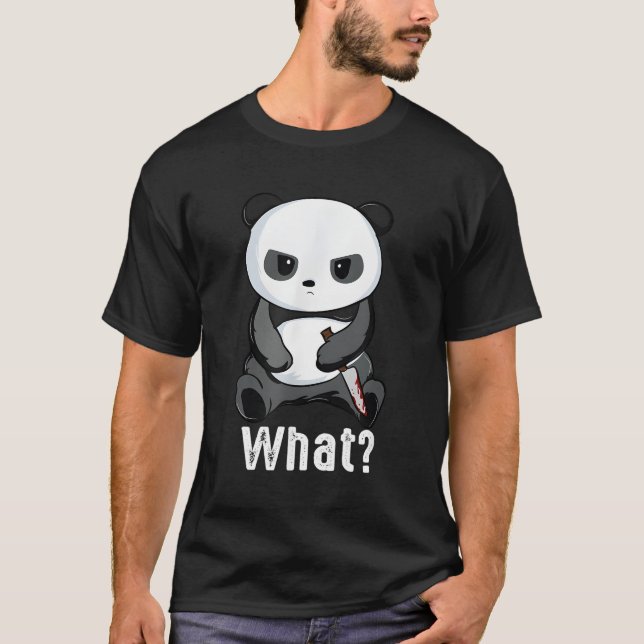Bad Panda Bear With Knife Fighting Panda T-Shirt (Front)