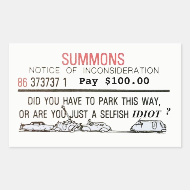 Bad Parking Summons Rectangular Sticker (Front)