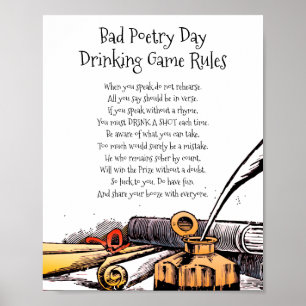 Bad Poetry Day Funny Drinking Game Rules Poem Poster