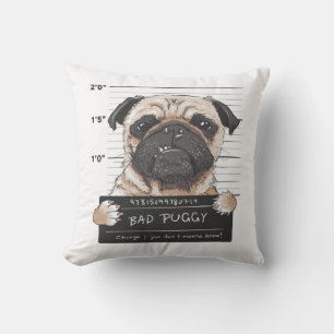 Bad Puggy Mug Shot Cushion
