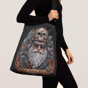 Bad Santa Biker, Badass Biker Santa Skull Crossbody Bag