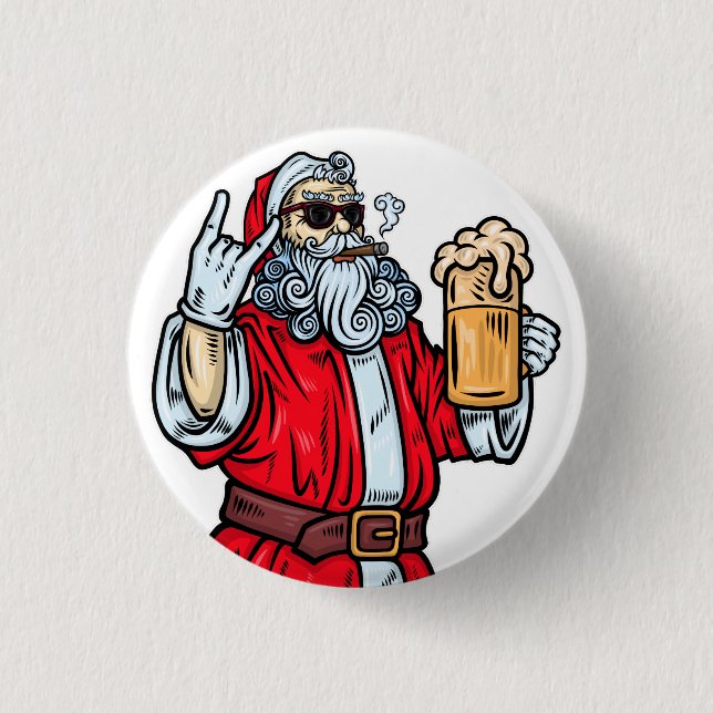 Bad Santa Claus, Rock, Beer and Cigar 3 Cm Round Badge (Front)