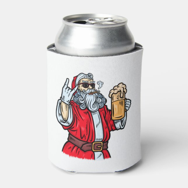 Bad Santa Claus, Rock, Beer and Cigar Can Cooler (Can Front)
