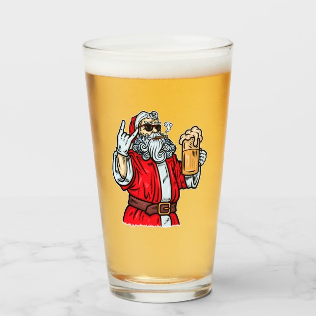 Bad Santa Claus, Rock, Beer and Cigar Glass (Front Filled)