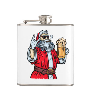 Bad Santa Claus, Rock, Beer and Cigar Hip Flask