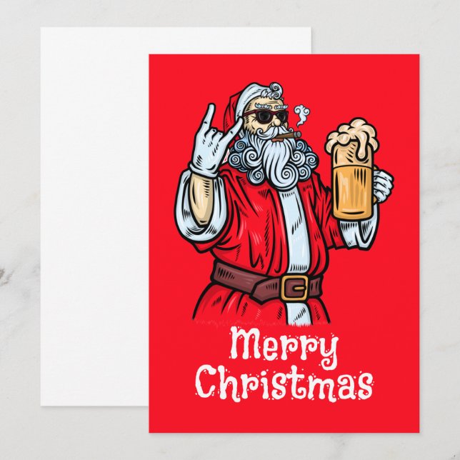 Bad Santa Claus, Rock, Beer and Cigar Invitation (Front/Back)