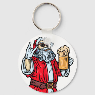 Bad Santa Claus, Rock, Beer and Cigar Key Ring