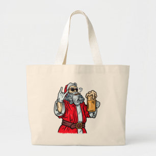 Bad Santa Claus, Rock, Beer and Cigar Large Tote Bag
