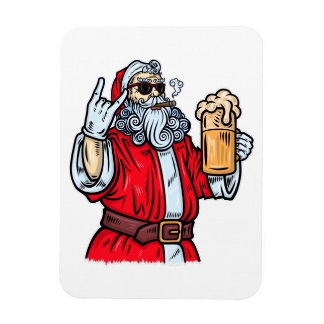 Bad Santa Claus, Rock, Beer and Cigar Magnet (Vertical)