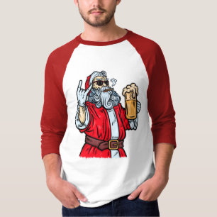 Bad Santa Claus, Rock, Beer and Cigar T-Shirt