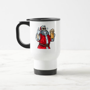 Bad Santa Claus, Rock, Beer and Cigar Travel Mug
