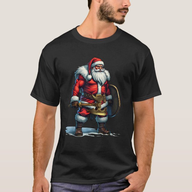 Bad Santa Claus Viking Berserker Look Christmas  T-Shirt (Front)