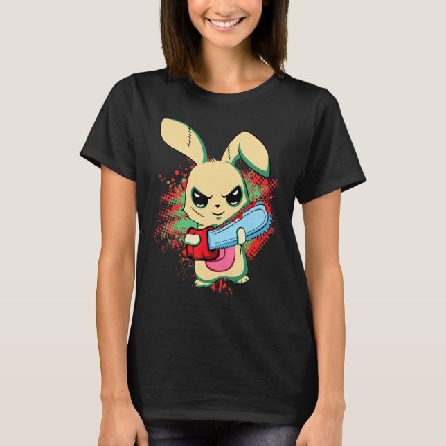 Bad Scary Saw Evil Bunny, Happy Easter Sunday Horr T-Shirt (Front)