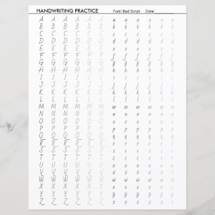 Bad Script Handwriting Practice Alphabet Sheet