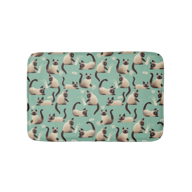 Bad Siamese Cats Knocking Stuff Over Bath Mat (Front)