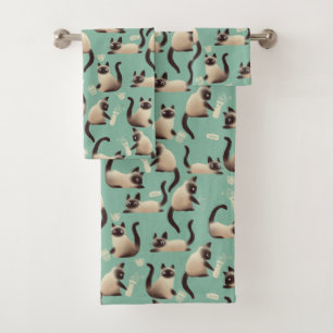 Bad Siamese Cats Knocking Stuff Over Bath Towel Set