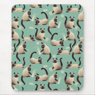 Bad Siamese Cats Knocking Stuff Over Mouse Mat