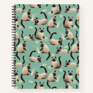 Bad Siamese Cats Knocking Stuff Over Notebook