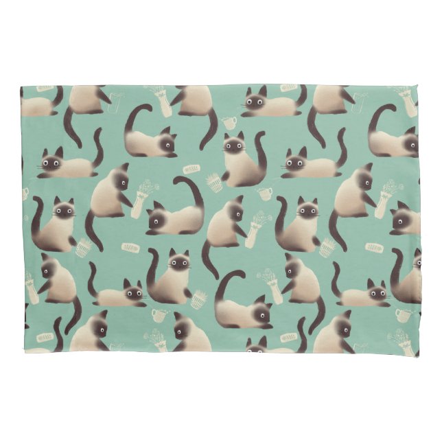 Bad Siamese Cats Knocking Stuff Over Pillowcase (Front)