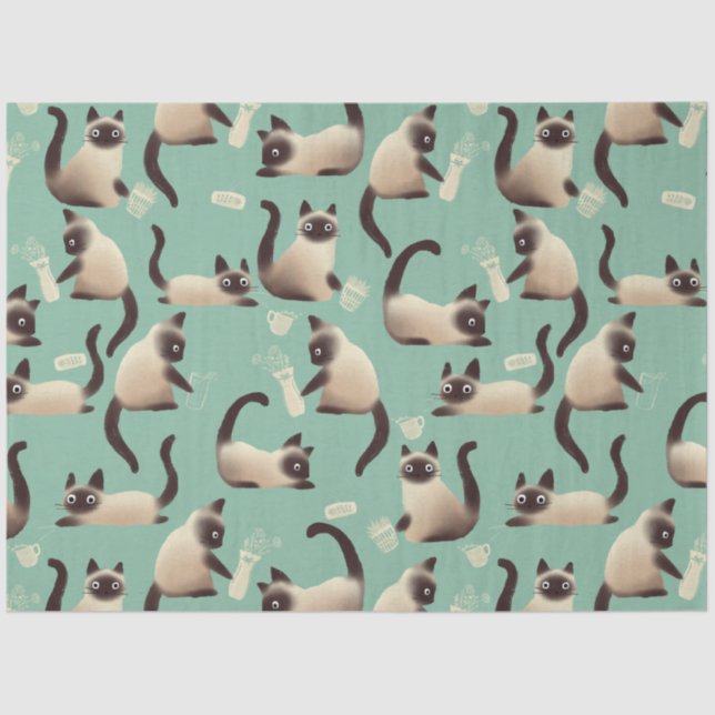Bad Siamese Cats Knocking Stuff Over Tissue Paper (Front)