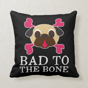 Bad To The Bone Fawn Pug Crossbones Pillow