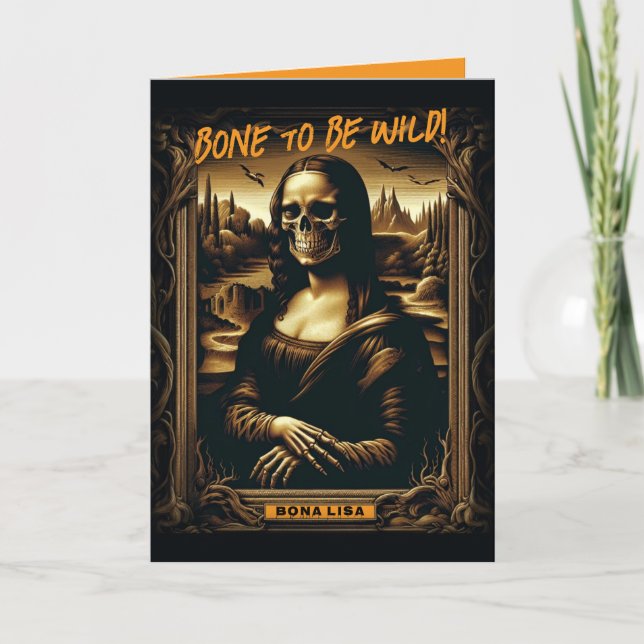 Bad To The Bone Mona Lisa Skeleton Halloween  Card (Front)
