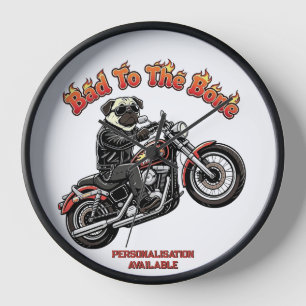 Bad To The Bone "Pugly Attitude" Pug Biker Clock