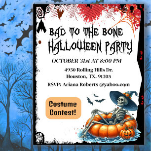 Bad To The Bone Skeleton Halloween Invitation