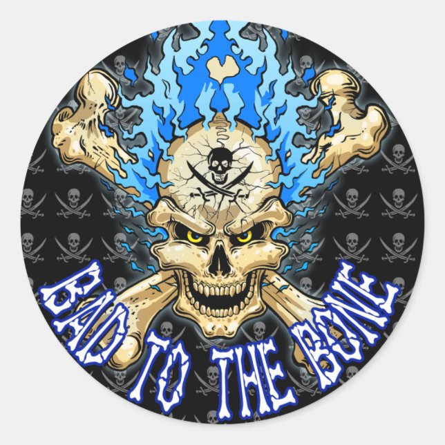 Bad to the Bone Skull Classic Round Sticker (Front)