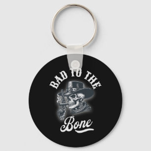 Bad To The Bone Skull Rebel Edgy Halloween Cowboy  Key Ring