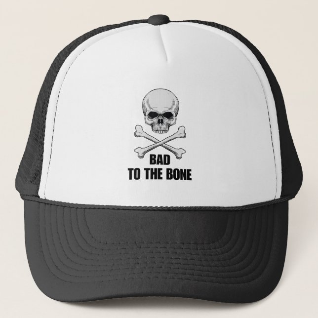 Bad to the Bone Skull Trucker Hat (Front)