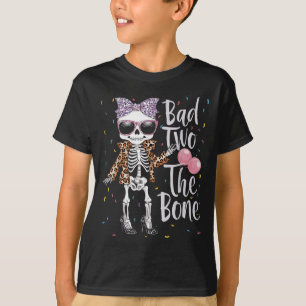 Bad Two The Bone 2nd Birthday Girl Halloween Leopa T-Shirt