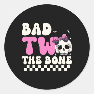 Bad Two The Bone 2nd Birthday Girls Spooky Birthda Classic Round Sticker