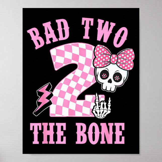 Bad Two The Bone Birthday 2 Years Old Pink Checker Poster (Front)