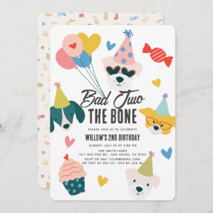 Bad Two the Bone Dogs Balloons 2nd Birthday Invitation