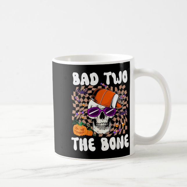 Bad Two The Bone Funny Skull Skeleton Halloween Coffee Mug (Right)