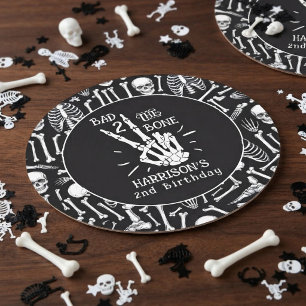 Bad Two The Bone! Halloween 2nd Birthday Party Round Paper Coaster