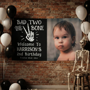 Bad Two The Bone! Halloween 2nd Birthday Photo Banner