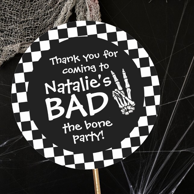 Bad Two The Bone Personalised 2nd Birthday Party Classic Round Sticker (Creator Uploaded)