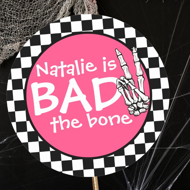 Bad Two The Bone Personalised 2nd Birthday Party Classic Round Sticker (Creator Uploaded)