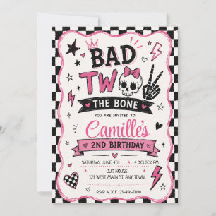Bad Two the Bone Pink Punk Goth Skull Birthday Invitation