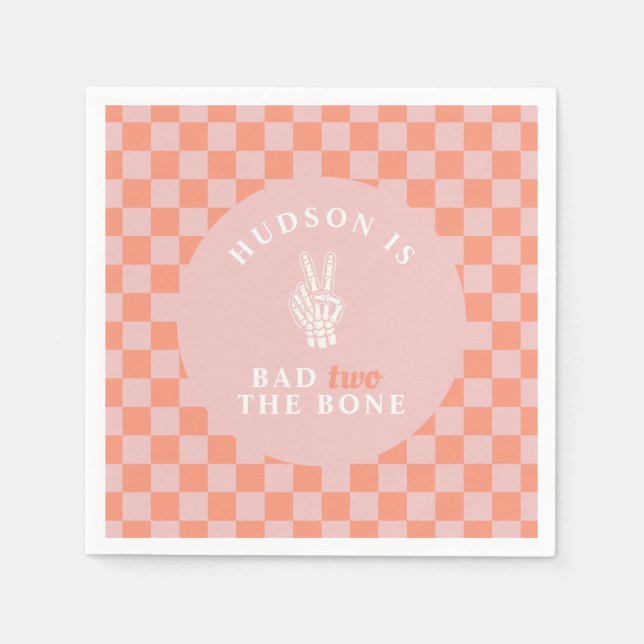 Bad TWO The Bone Pink Second Birthday Napkin (Front)