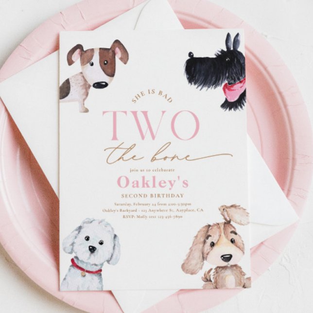 Bad TWO the Bone Puppy Birthday Invitation (Creator Uploaded)