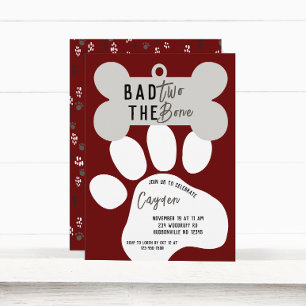 Bad Two The Bone Red Dog Second Birthday Invitation