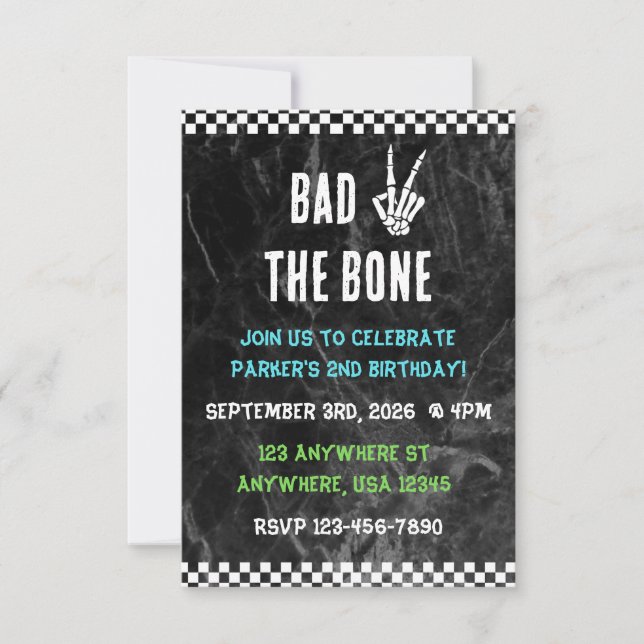 Bad Two The Bone Second Birthday Invitation (Front)