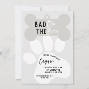 Bad Two The Bone Simple Dog Second Birthday Invitation