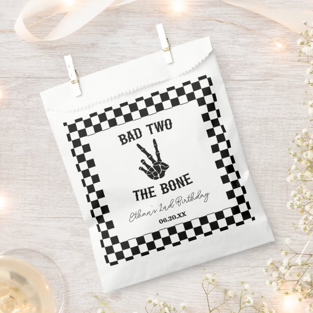 Bad Two The Bone Skeleton 2nd Birthday Party Favour Bags (Clipped)